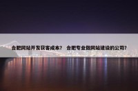 合肥网站开发获客成本？ 合肥专业做网站建设的公司？