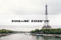 武汉抖音seo课程？ 武汉抖音推广公司？
