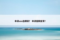 丰泽seo选哪家？ 丰泽官网首页？