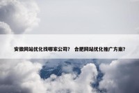 安徽网站优化找哪家公司？ 合肥网站优化推广方案？