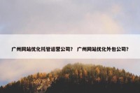 广州网站优化托管运营公司？ 广州网站优化外包公司？