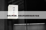 投资公司注册，投资公司注册资本金多少合适