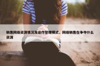 销售网络资源情况及运作管理模式，网络销售在争夺什么资源