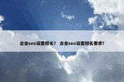 企业seo设置排名？ 企业seo设置排名要求？