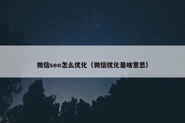 微信seo怎么优化（微信优化是啥意思）