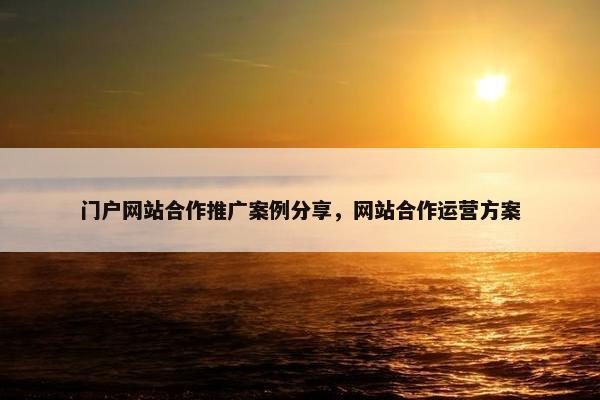 门户网站合作推广案例分享，网站合作运营方案